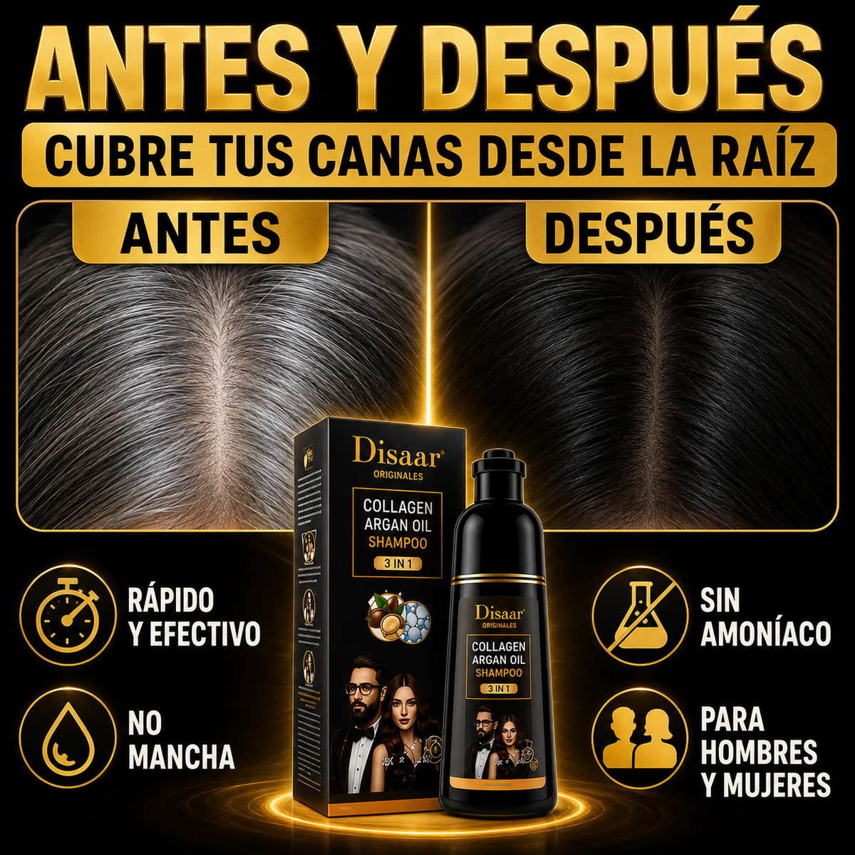 CHAMPÚ TINTE DISAAR Anti Canas (400 ML) ORIGINAL : Sin amoníaco, color natural y cabello con más vida