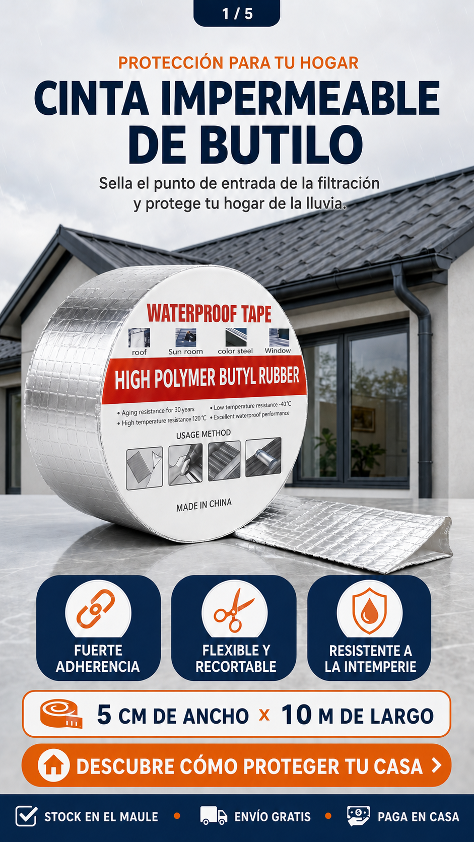 Cinta Impermeable de Butilo Premium 5 cm × 10 m | Sellado Firme y de Alta Resistencia